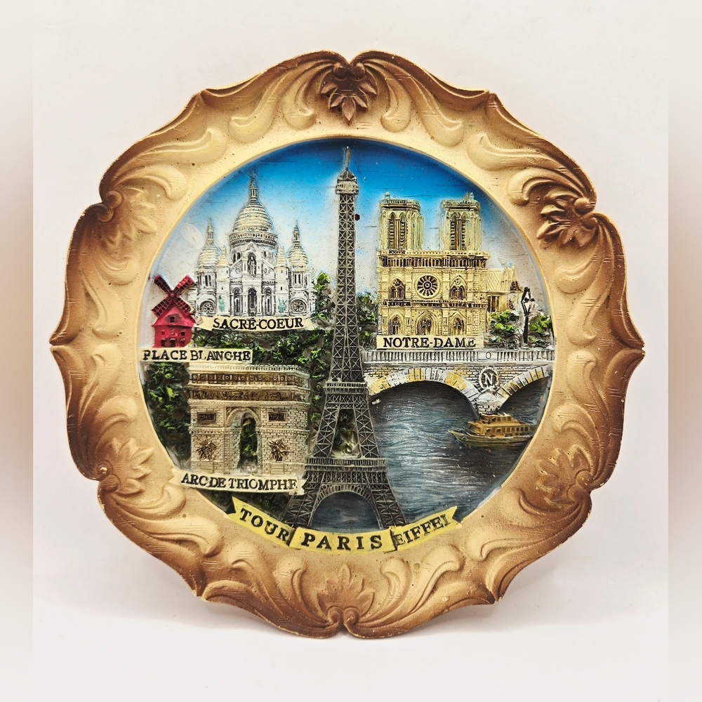 Vtg Tour Paris 3D Wall Hanging Home Decor Eiffel Tower ‎ Notre-Dame Ceramic